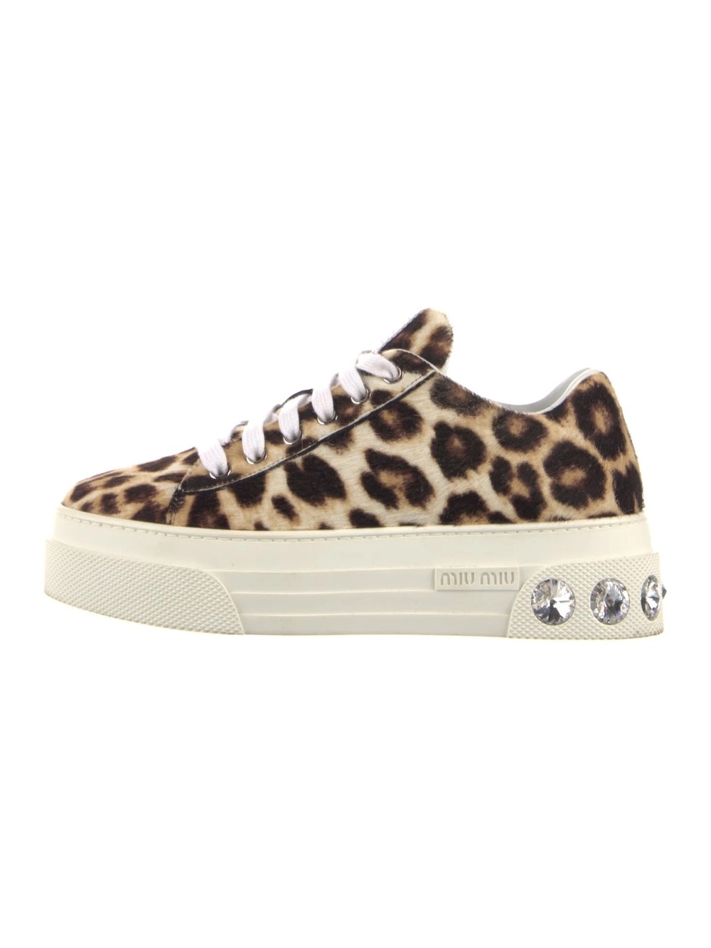 Miu Miu Leopard Calf Hair Crystal Platform Sneakers IT 40 US 10
